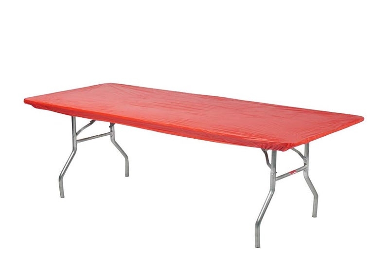 Kwik-Covers Rectangular Fitted Plastic Table Covers, 8' x 30" (8 Feet), Red, White, Blue - Image 1